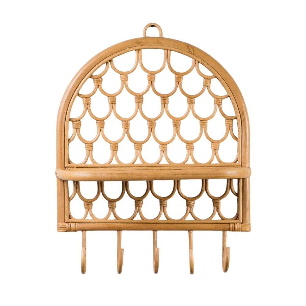 Mermaid Rattan Wall Shelf with Hooks, rattan kids furniture, wholesale, bulk
