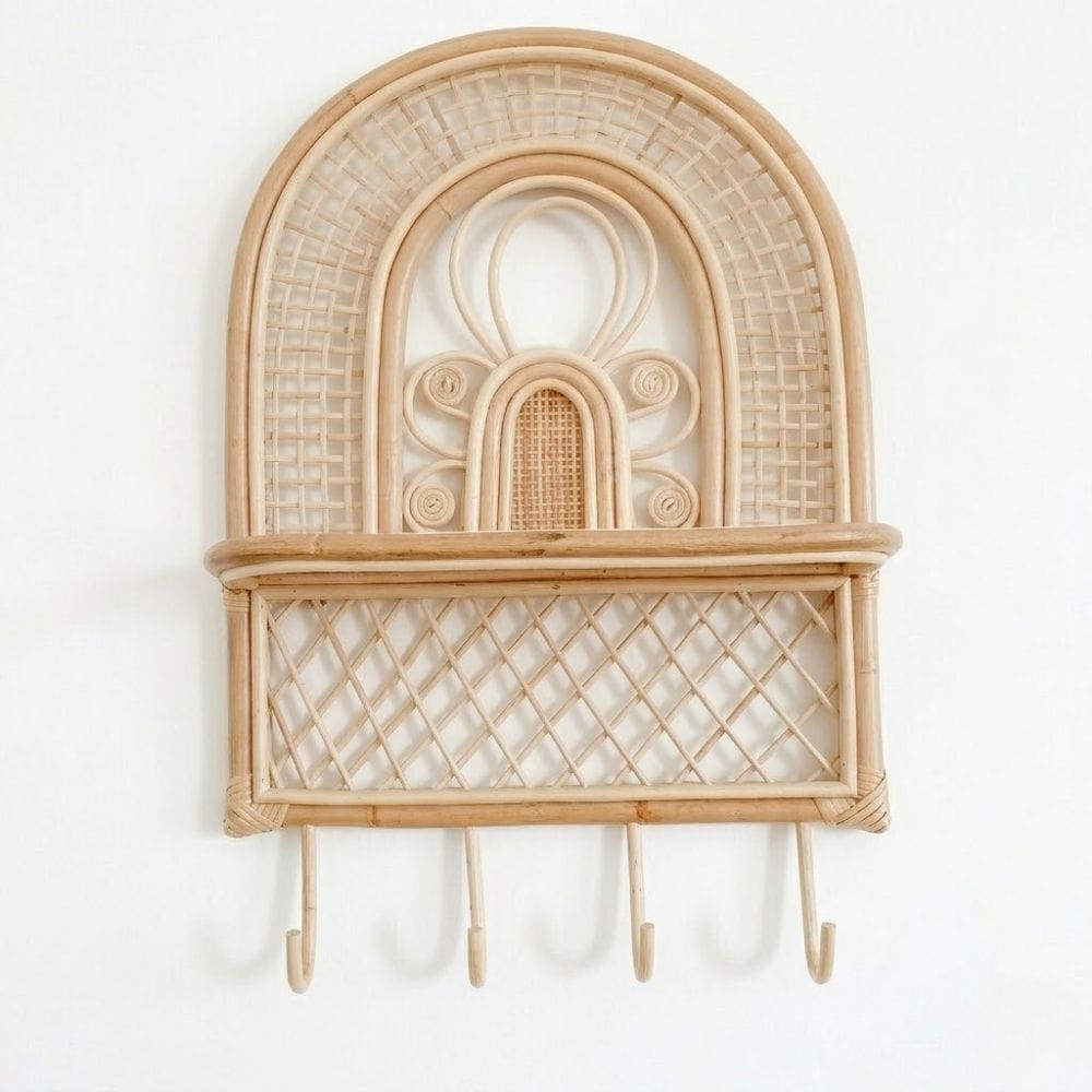 Rattan Kids Wall Shelf and Hooks, rattan kids furniture, wholesale, bulk