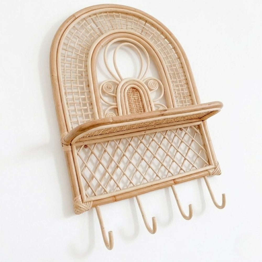 Rattan Kids Wall Shelf and Hooks, rattan kids furniture, wholesale, bulk