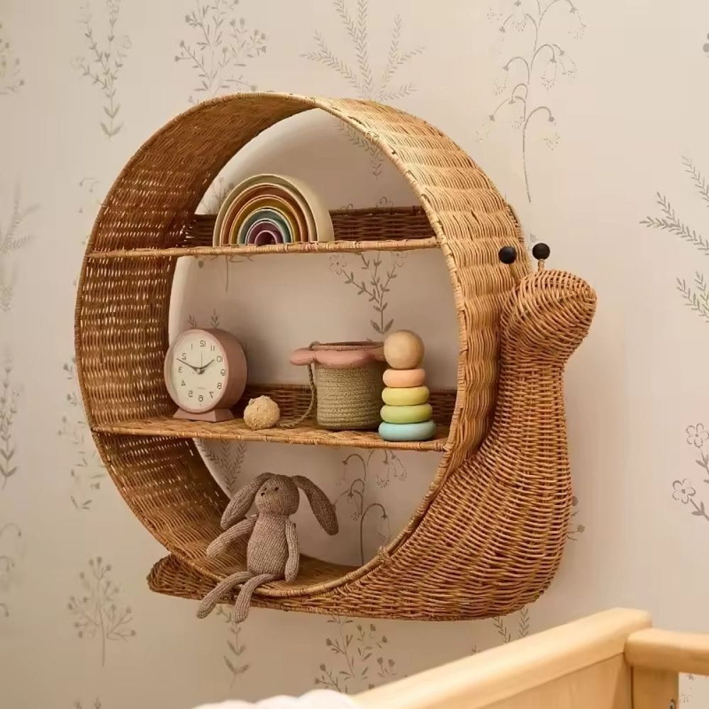 Snail Rattan Wall Shelf Kids Room, rattan kids furniture, wholesale, bulk
