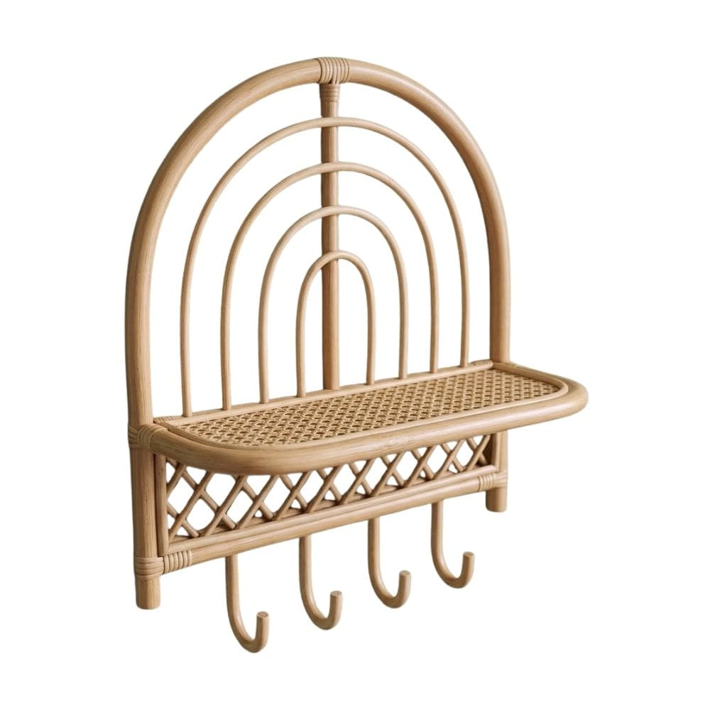 Rainbow Rattan Wall Shelf with Hooks, rattan kids furniture, wholesale, bulk