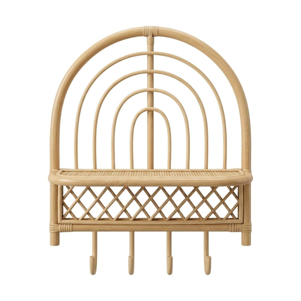 Rainbow Rattan Wall Shelf with Hooks, rattan kids furniture, wholesale, bulk