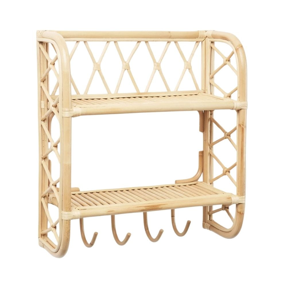 Rattan Wall Mounted Book Shelf with Hooks, rattan kids furniture, wholesale, bulk