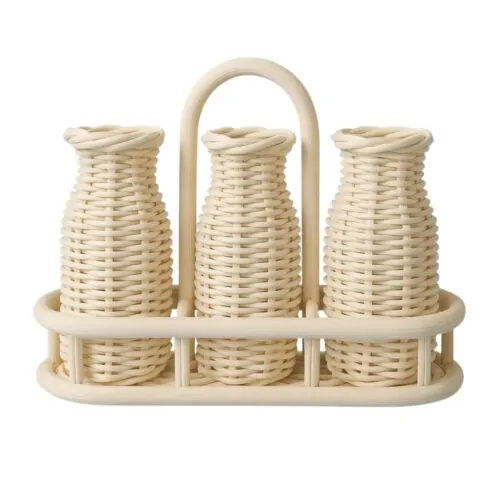 Rattan Milk Bottles with Holder, kids toys