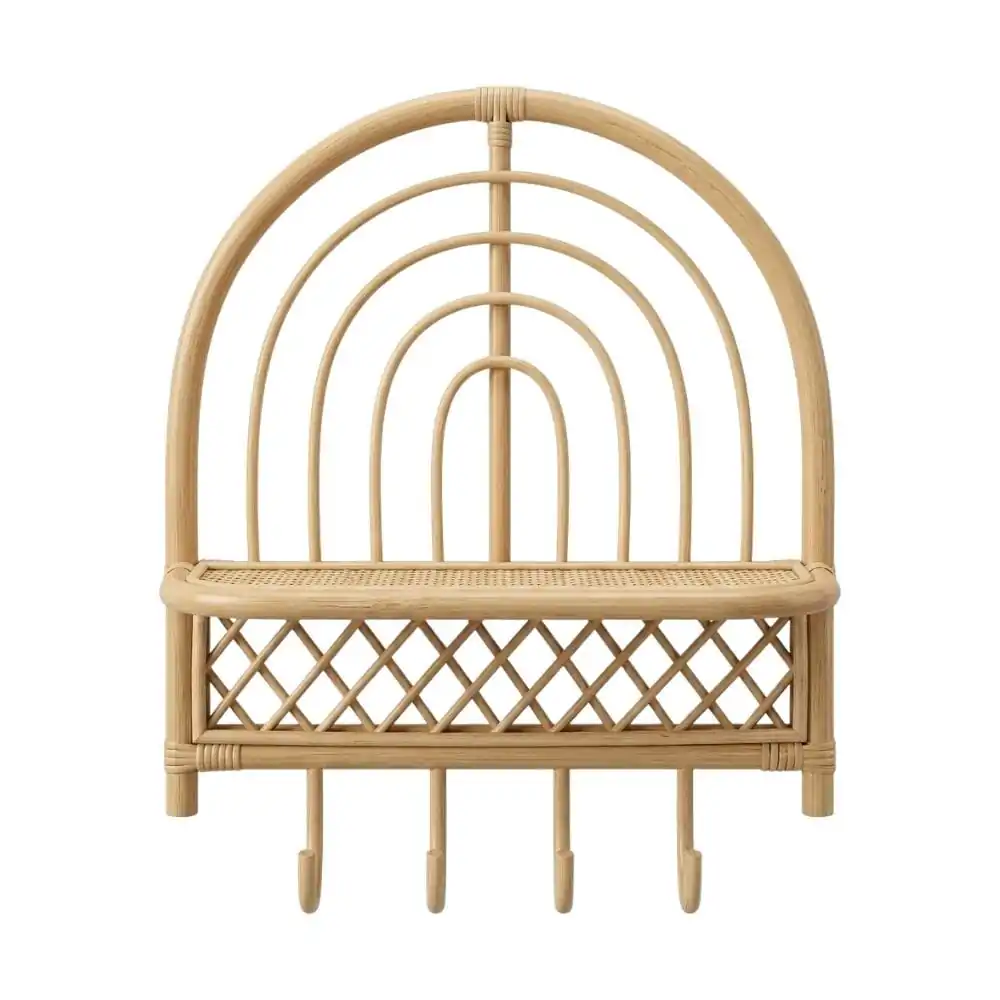 Rainbow Rattan Wall Shelf with Hooks, rattan kids furniture, wholesale, bulk